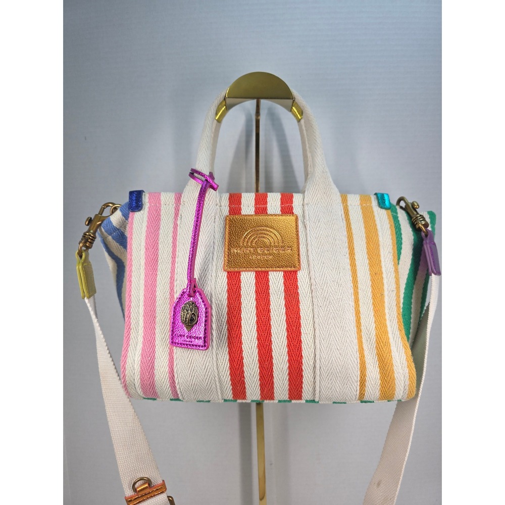 Kurt Geiger London Rainbow Stripe Canvas Tote Bag Crossbody Metallic Logo Multi